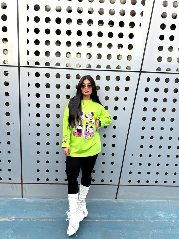 Mickey Long Sleeve Tishirt oversize lime green