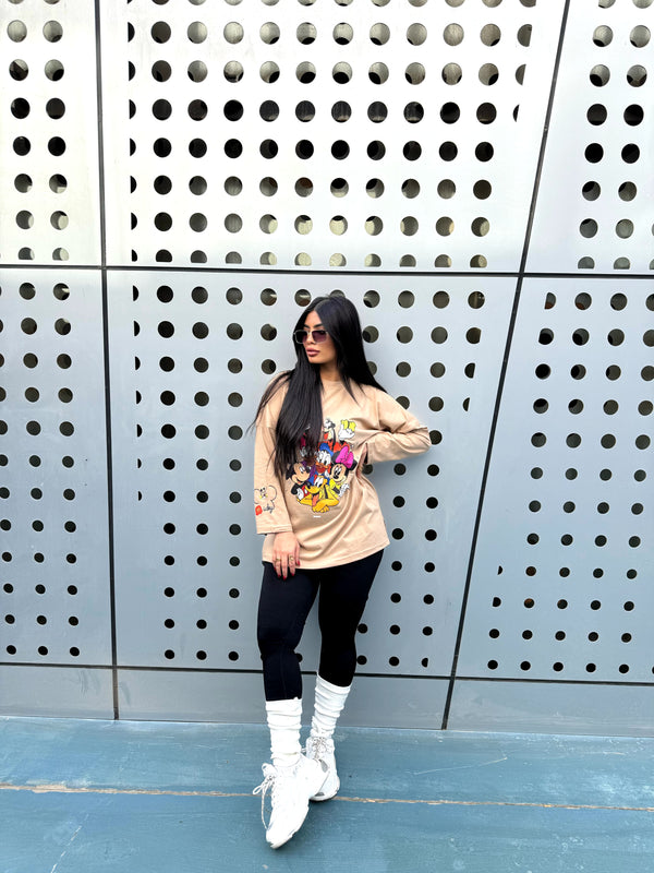 Mickey Long Sleeve Tishirt oversize Beige
