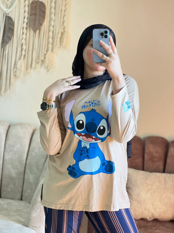 Stitch Long Sleeve Tishirt oversize Beige